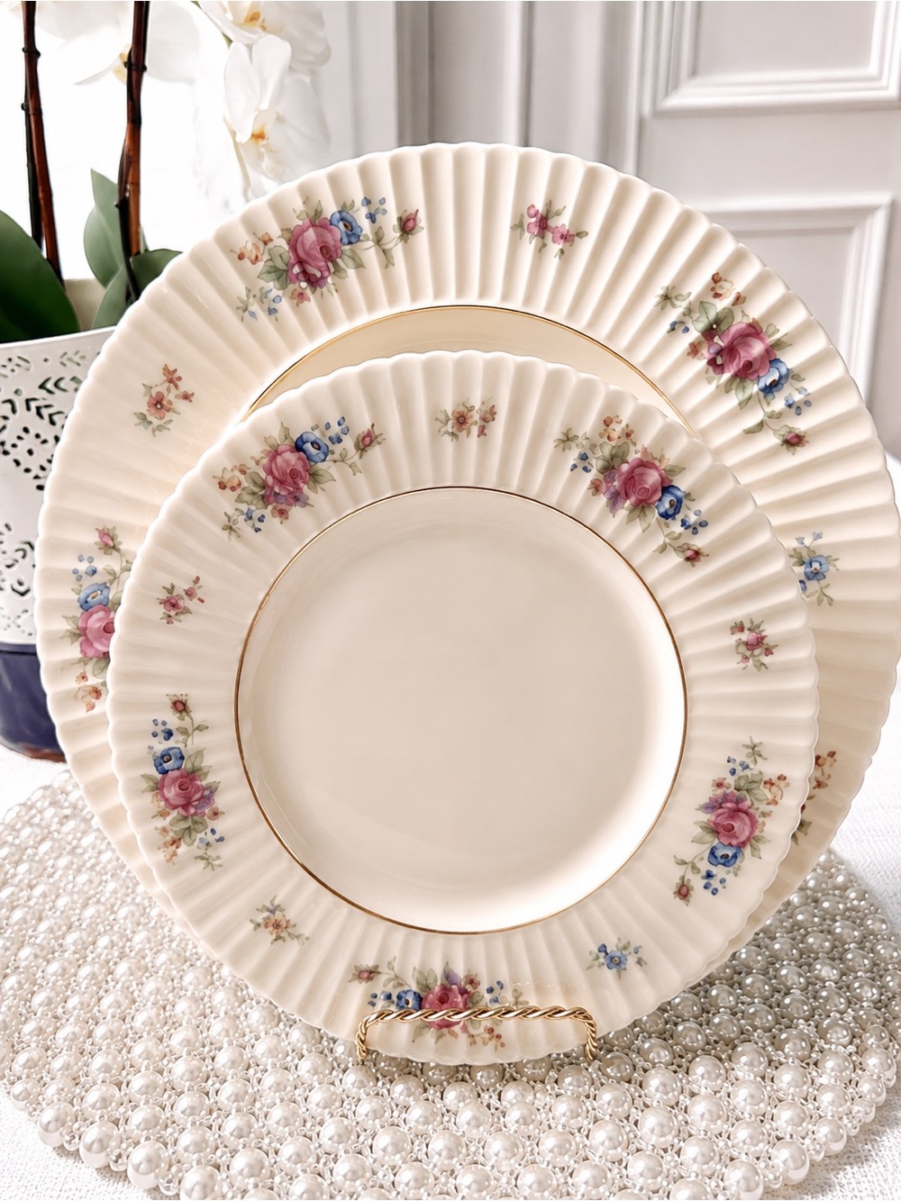 Vintage Lenox Pavlova Fine China Set for 6 Dinner & Salad Plates 12 Pc USA Gold